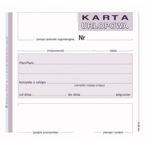 Druk MiP Karta Urlopowa 2/3 A6/40 - 2